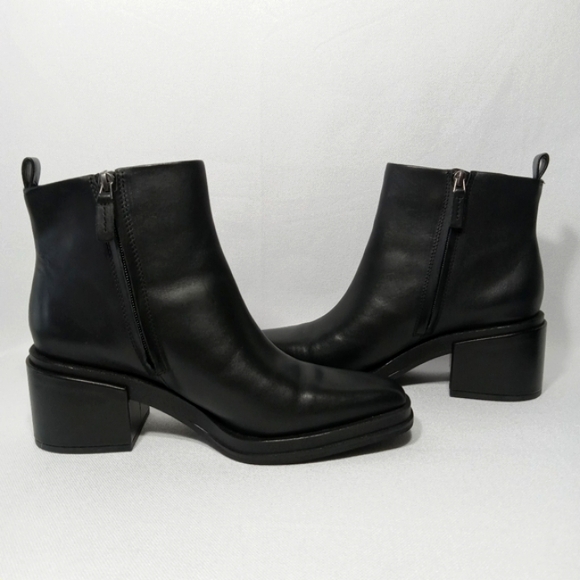 FRANCO SARTO Womens Dalden Black Leather Chunky Heel Ankle Boot Size 9.5 - Picture 7 of 12